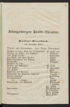 1852: Personal-Verzeichniß