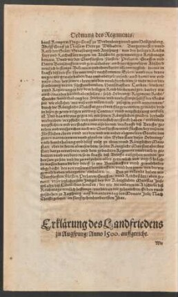 Erklärung des Landfriedens zu Augspurg/ Anno 1500. auffgericht.