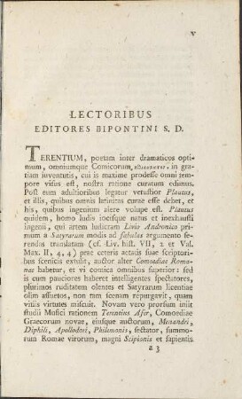 Lectoribus Editores Bipontini S. D.
