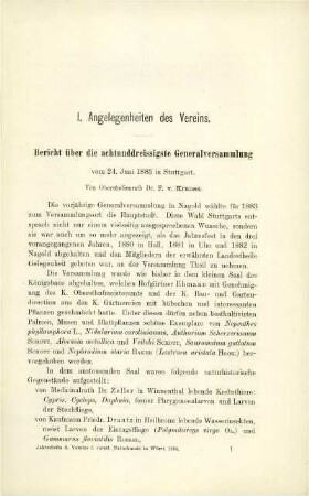 Bericht über die achtunddreissigste Generalversammlung vom 24. Juni 1883 in Stuttgart