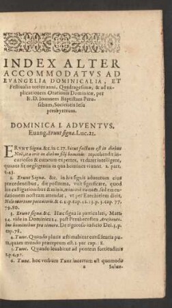 Index Alter Accomodatus Ad Evangelia Dominicalia, ...