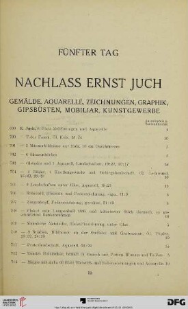 Gemälde, Aquarelle, Zeichnungen, Graphik, Gipsbüsten, Mobiliar, Kunstgewerbe (Nr. 699-788)