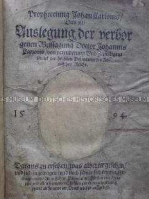 Auslegung der Prognose Johannes Carions über die Fürsten des Reiches