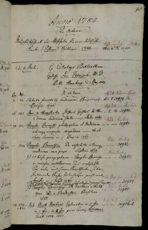 Ex Catalogo Bibliothecae Godofr. Jac. Jaenisch, M. D. P. III. Hamburgi. d. 2 May. 1784.