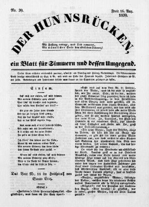 Der Hunnsrücken. 1839-1842