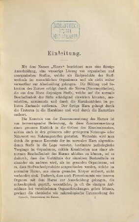 Die chemische und mikroskopische Untersuchung des Harnes : ein Handbuch zum Gebrauche für Ärzte, Apotheker, Chemiker und Studierende