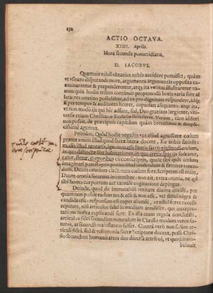 Actio Octava. XIIII. Aprilis. Hora secunda pomeridiana.