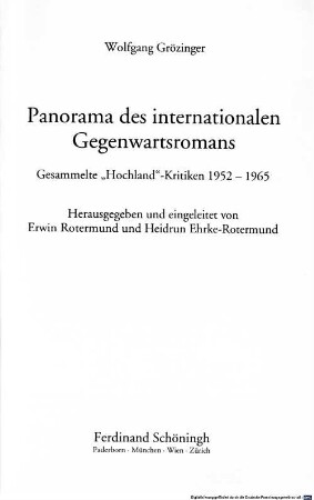 Panorama des internationalen Gegenwartsromans : gesammelte "Hochland"-Kritiken 1952 - 1965