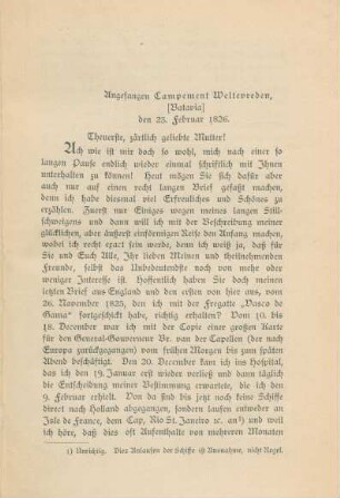Angefangen Campement Weltevreden [Batavia] den 23. Februar 1826