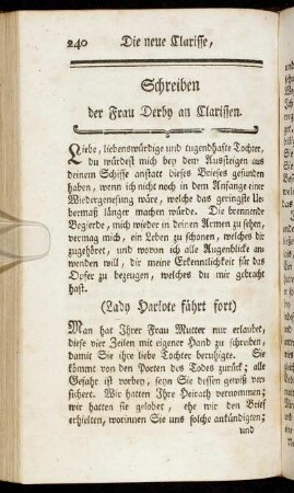Schreiben der Frau Derby an Clarissen.