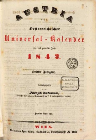 Austria : österreichischer Universal-Kalender, 1842