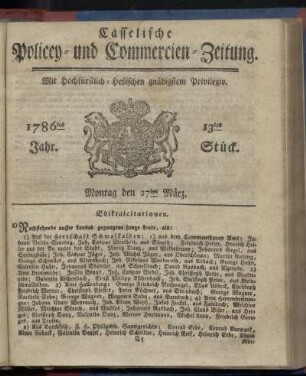 13tes Stueck, Montag den 27ten Maerz. 1786