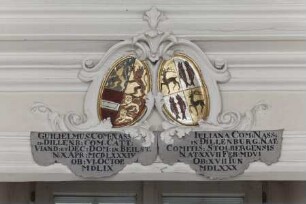 Wappenpaare in Kartuschen — Wappen des Grafen Wilhelm von Nassau-Dillenburg (1487-1559) und seiner Ehefrau Juliana zu Stolberg (1506-1580)