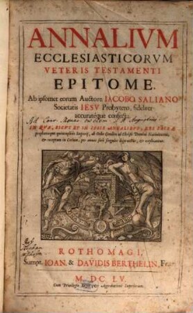 Annalivm Ecclesiasticorvm Veteris Testamenti Epitome
