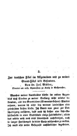 Zur teutschen Fibel im Allgemeinen und zu meiner Grund-Fibel in's Besondere