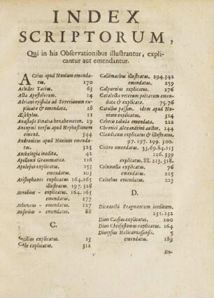 Index Scriptorum, Qui in his Observationibus illustrantur, explicantur aut emendantur