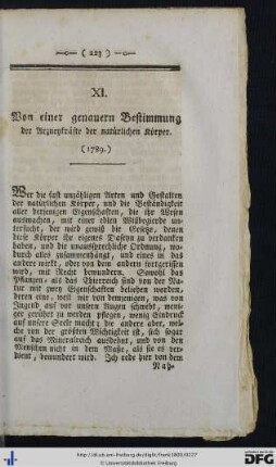XI. Von einer genauern Bestimmung der Arzneykräfte der natürlichen Körper.