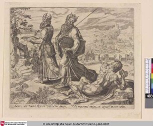 [Mose und Aaron verlassen den verwundeten Mann, damit er sich selbst wehren kann; Moses and Aaron leaving the wounded man to fend for himself]