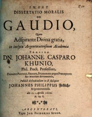 Dissertatio Moralis De Gaudio