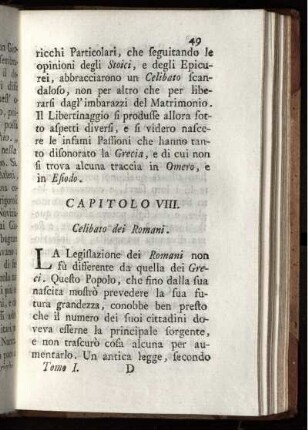 CAP. VIII. Celibato dei Romani