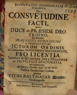 Disputatio Inauguralis Juridica De Consvetudine Facti