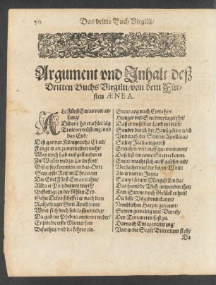 Argument und Inhalt deß dritten Buchs Virgilii/ von dem Fürsten Aenea.