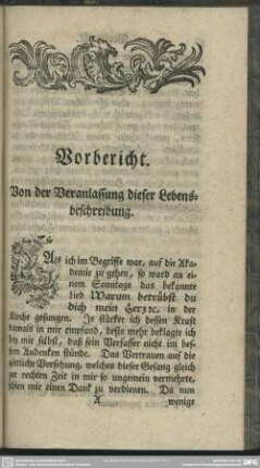 Vorbericht. Von der Veranlassung dieser Lebensbeschreibung