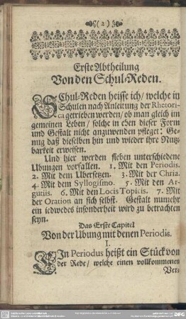 Erste Abtheilung Von den Schul-Reden