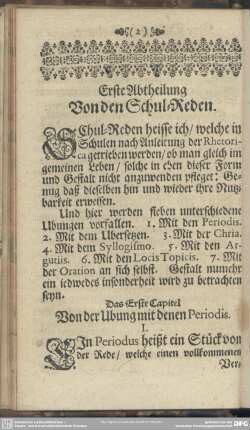 Erste Abtheilung Von den Schul-Reden