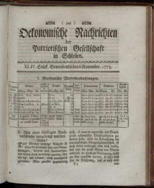 XLIV. Stück. Sonnabends den 6 November. 1773.