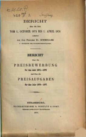 Bericht über die Preisaufgaben für das Jahr .... Preisbewerbung 1875/76 und Preisaufgaben 1876/77