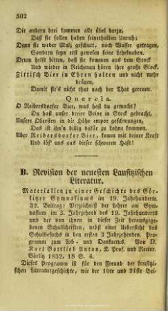B. Revision der neuesten Lausitzischen Literatur