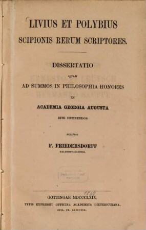 Livius et Polybius Scipionis rerum scriptores : Diss. inaug.