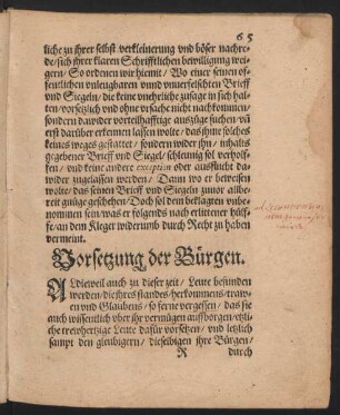 Vorsetzung der Bürgen.
