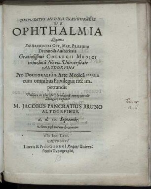 Disputatio Medica Inauguralis De Ophthalmia