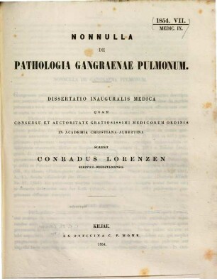 Nonnulla de pathologia gangraenae pulmonum