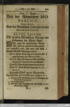 Das V. Buch. Von der Römischen Monarchie
