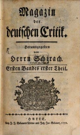 Magazin der deutschen Critik. 1. 1772