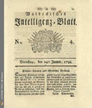 No. 4. Dienstag, den 24ten Januar, 1792