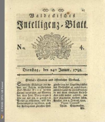No. 4. Dienstag, den 24ten Januar, 1792