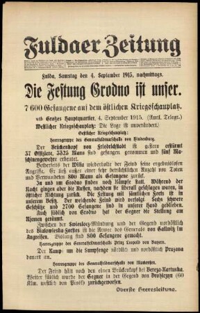 Ausgabe vom Samstag, den 04. September 1915.