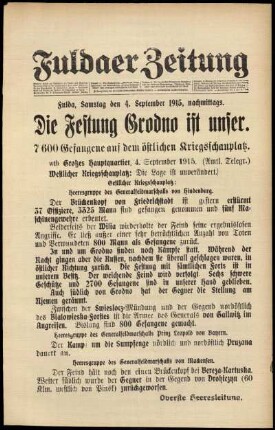 Ausgabe vom Samstag, den 04. September 1915.