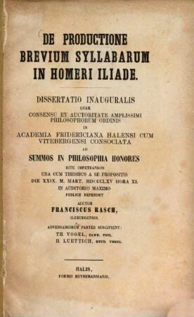 De productione brevium syllabarum in Homeri Iliade