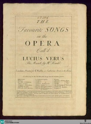 [A 2d set of] The Favourite Songs in the Opera Call'd Lucius Verus