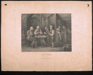 Lithographie Kartenspielender Männer