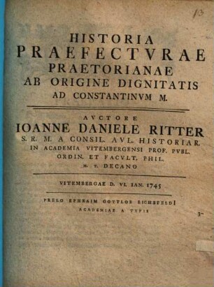 Historia praefecturae praetorianae ab origine dignitatis ad Constantinum M.