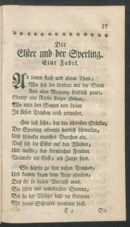 Die Elster und der Sperling. Eine Fabel