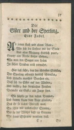 Die Elster und der Sperling. Eine Fabel