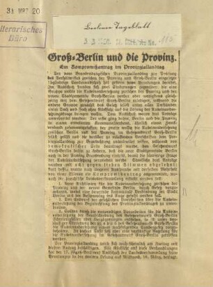 Groß-Berlin und die Provinz : ein Kompromißantrag im Provinziallandtag