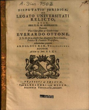 Disputatio Iuridica, De Legato Universitati Relicto